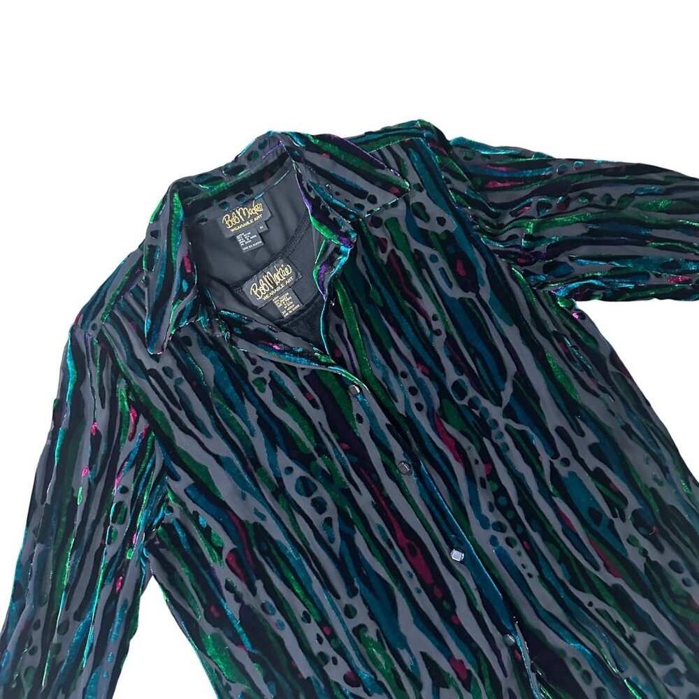Vintage Bob Mackie Wearable Art Velour Burnout Animal Print Shirt Set 1990s Med